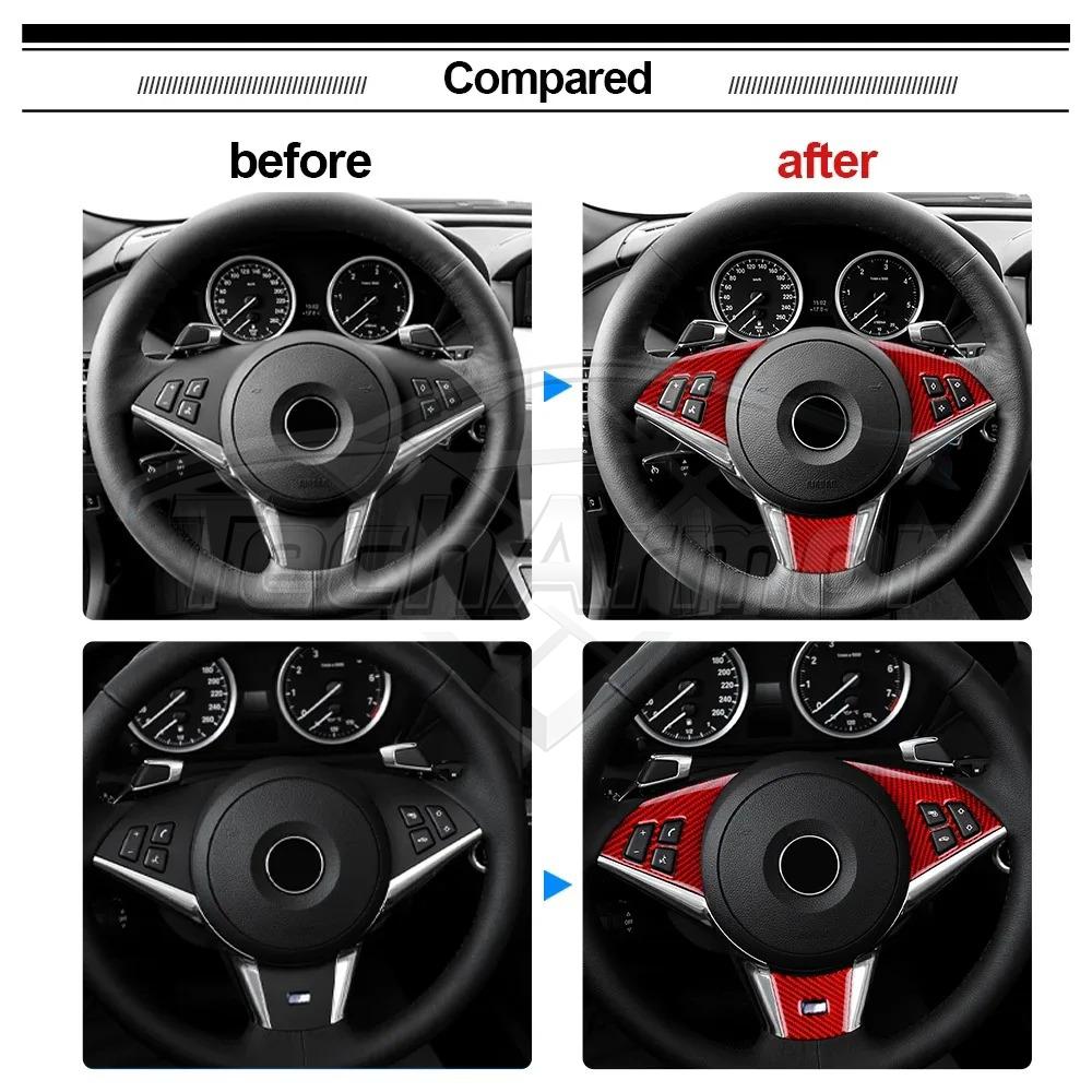 For BMW M6 E63 E64 2004-2010 Carbon Fiber Trim Set Steering Wheel Button Frame Center Console Panel Radio Dash Stickers