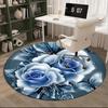 Blue Roses And Butterflies Round Carpet Chair Cushion Round Entryway Rug, Soft Round Rugs for Living Room, Bedroom, Circle Carpet Decor Gifts