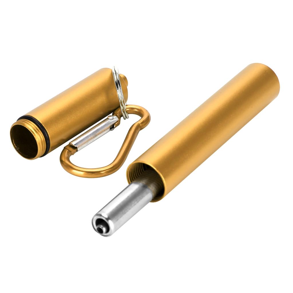 Выдвижной многоразовый комплект из нержавеющей стали(Золотой алюминиевый корпус соломинка + карабин с щеткой )