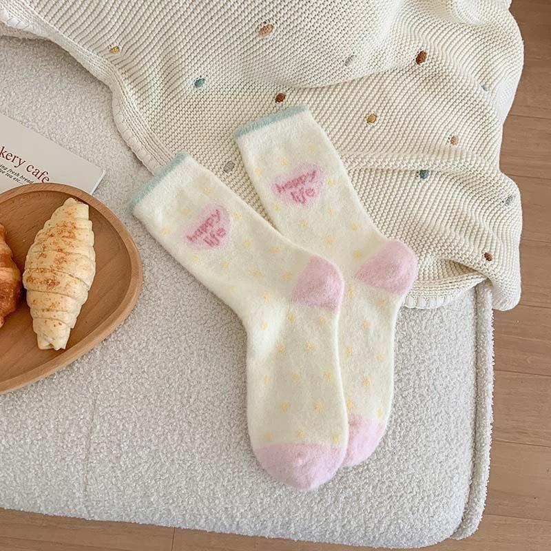Female Autumn and Winter Thickened Warm Lovely Pink Moon Floor Sleep Tube Cotton Socks