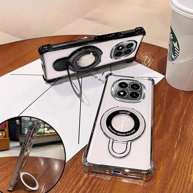 Luxury Glossy Plating Edge Magnetic Bracket Case for Xiaomi 15T 14T 13T Pro Poco F8 F7 X7 Pro Redmi Note 15 14 13 Pro  Shockproof Airbag Protect Cover