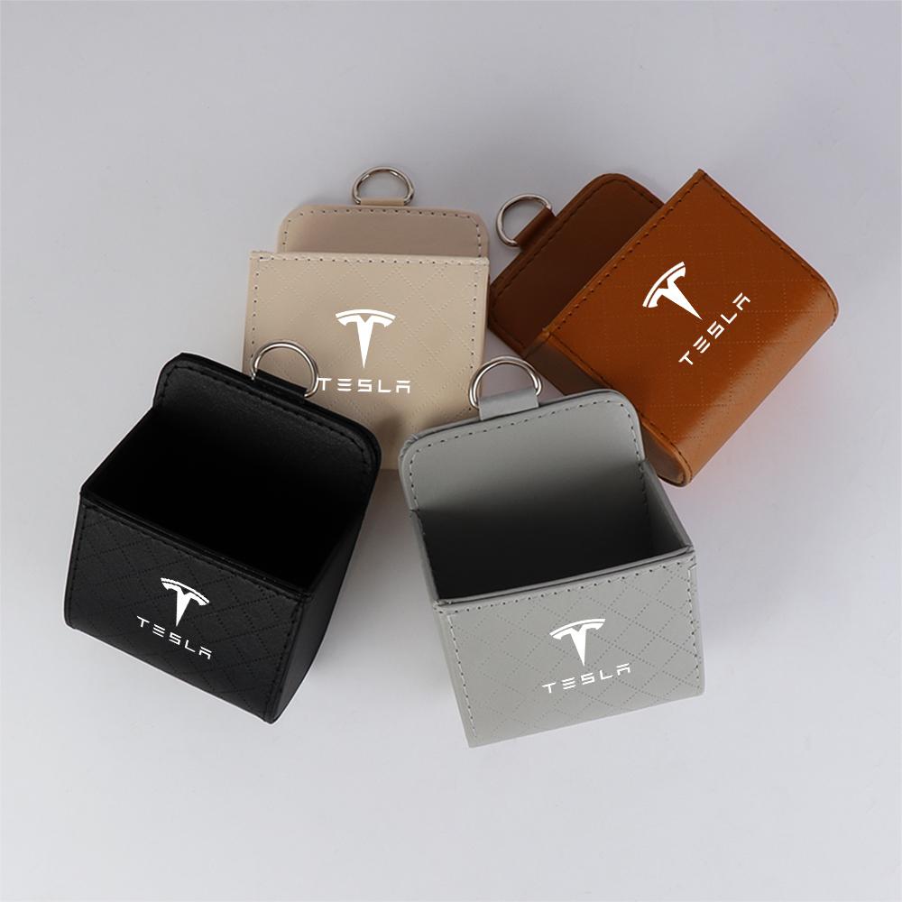 UBFMQ1 Car Air Vent Hanging Leather Storage Box Organizer Bags For Tesla Model 3 Model Y Roadster SpaceX Model S Model X Cybertruck Mod