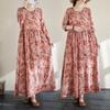 DIMANAF 2025 Women New Plus Size Spring Long Dress Long Sleeve Loose Casual Vintage Maxi Holiday Floral