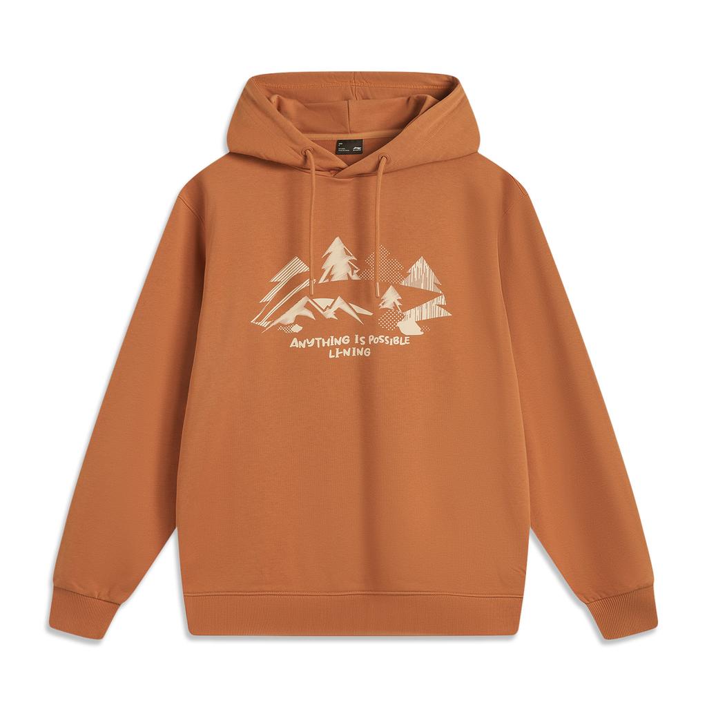 Li Ning Sports Lifestyle Series Hooded Pullover Letter Print Long Sleeve Sweatshirt Men Sweatshirt Amber-Brown AWDV355-5