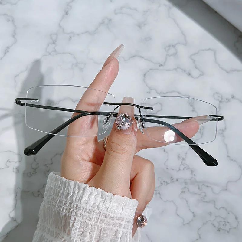 Men Ultra Light Myopia Glasses Small Square Frameless Anti-Blue Light Near Sight Glasses Ultra Light Unisex Short Sight Glasses