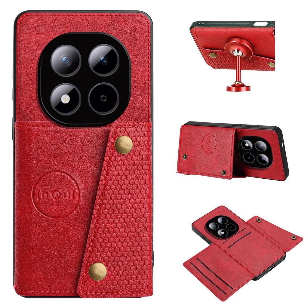 Кошелек-чехол из ПУ-кожи для Xiaomi Redmi Note 15 Pro+, 15 Pro 5G, POCO M8 Pro 5G, с отделениями для карт, двойной металлической кнопкой, противоударный, полнотелый