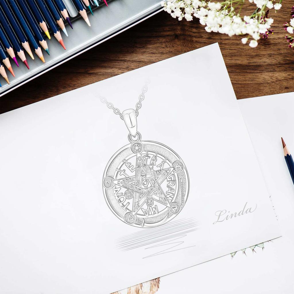 Eudora 925 Silver Pentagram Necklace Guardian Star Tetragrammaton Rune Amulet Pendant Jewelry Fine Gift For Men Women