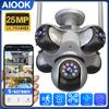 AIOOK Outdoor Security Camera HD 25MP WIFI IP Camera 5 Lens 5 Screen 5 PTZ Motion Tracking 2 Way Intercom Color Night Vision