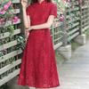 Кружевное повседневное платье Cheongsam средней длины Ao Dai, улучшенное тонкое платье в китайском стиле в стиле ретро