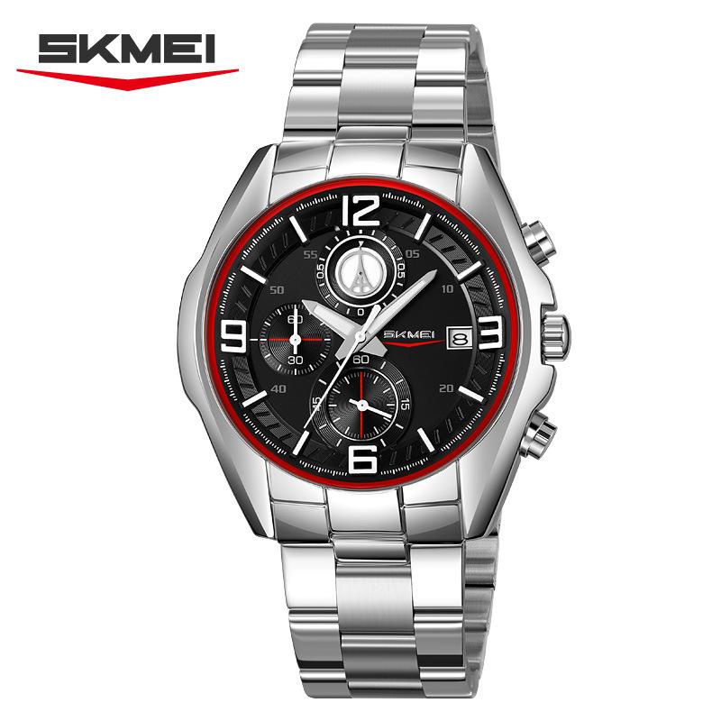 Часы skmei кварцевые мужские с ремешком из цельной стали, деловые многофункциональные, модные мужские водонепроницаемые часы с календарем