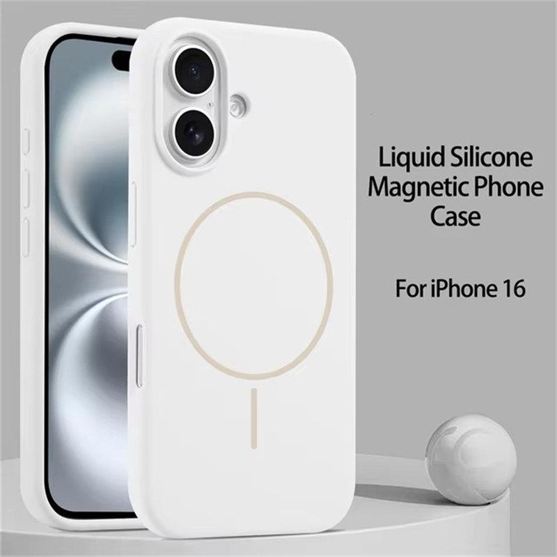 Жидкий силиконовый мягкий магнитный чехол для телефона Magsafe для iPhone 16 Plus 15 14 13 12 Pro Max простой чехол для беспроводной зарядки