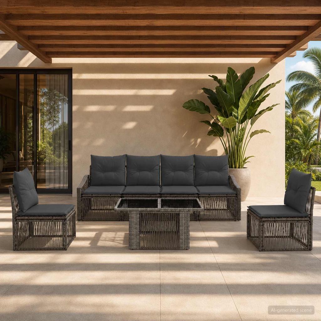 Garden Sofa Set 7 pcs Grey and Dark Grey Poly Rattan