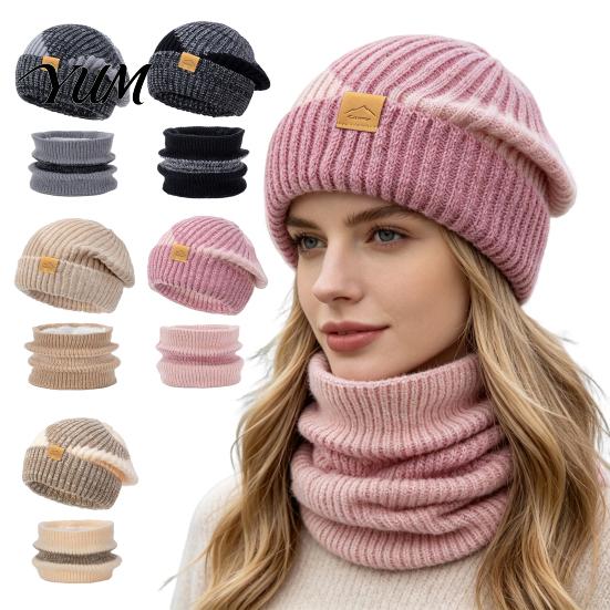Вязаный комплект: шапка и шарф в ретро-стиле, зимний воротник-грелка, вязаная шапка на флисовой подкладке, утолщенный теплый термокомплект для холодной погоды, для женщин, для поездок на работу, для катания на лыжах