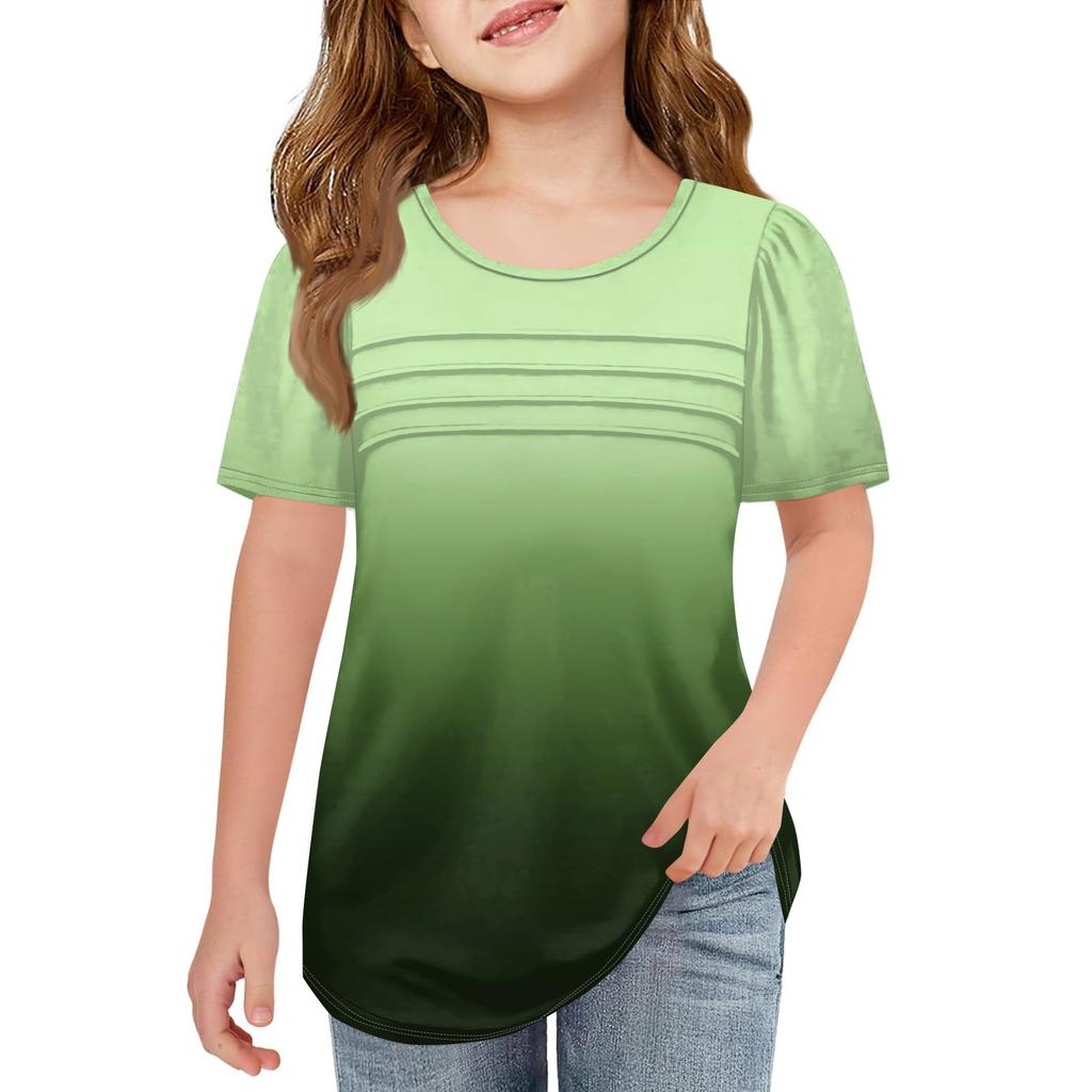 Children Fold T-shirts Short-sleeved Summer Round Collar Gradient Leisure Coat T-shirt