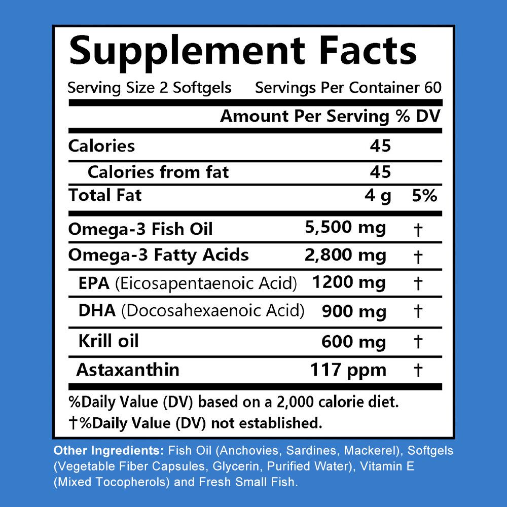 Soomiig Super Omega-3 Supplement, 5500mg Fish Oil , EPA & DHA , 120 Caps