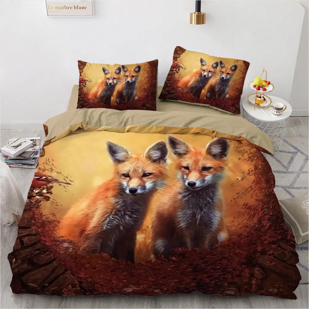 3D Print Snow Pet Cat,Wolf, Fox,Hedgehog Double Single Bedding Set For Kids Winter Duvet Cover Sets Home Housse De Couette 2024