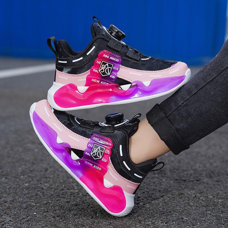 Unisex Sports Shoes Children Luminous Sports Shoes Thick Bottom Fashionable Boys Sports Shoes Rotating Button Girls Sports Shoes