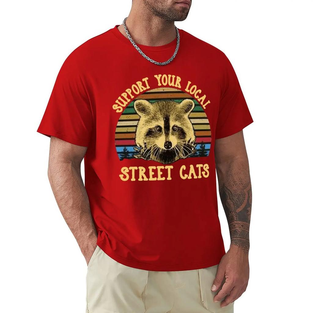 Футболка Raccoon Support Your Local Street Cats Vintage для мужчин, черная хлопковая футболка унисекс свободного кроя