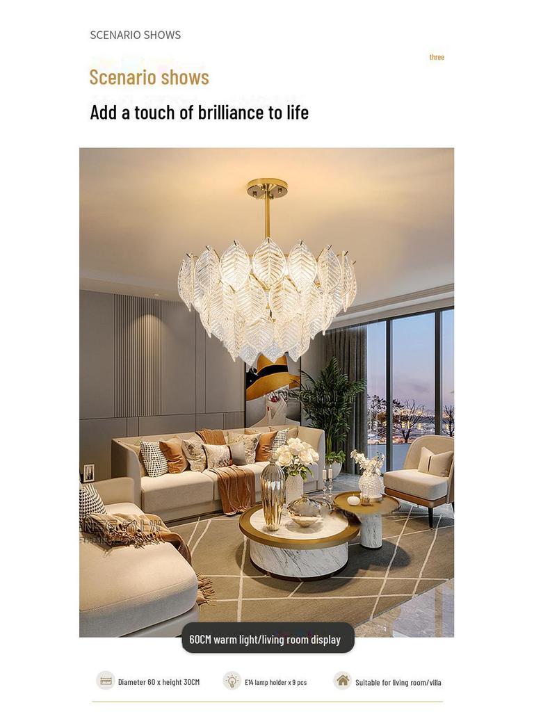 European Style Glass Chandelier for Luxury Living Room or Bedroom Decor