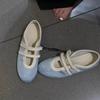Версия из мягкой кожи~ Спортивные балетки на плоской подошве с застежкой-липучкой и легким верхом, женская мода, универсальные, повседневные, синие туфли Мэри Джейн