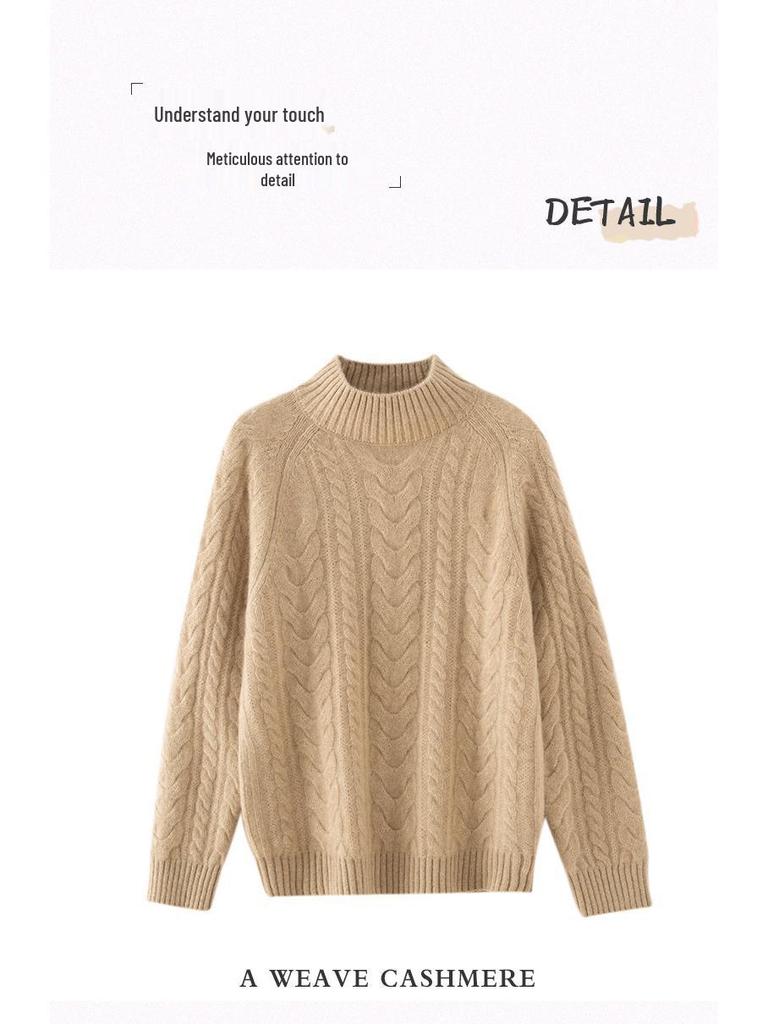 Женский приталенный кашемировый свитер-пуловер крупной вязки на осень/зиму