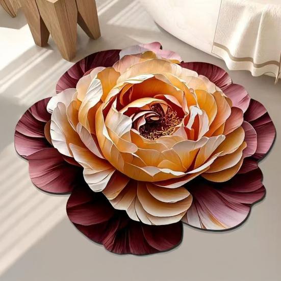 Коврик для пола 3D цветочный дизайн Нескользящая точечная тисненая основа Дверной коврик Быстросохнущий Впитывающий Коврик для входа в ванную