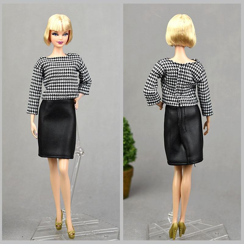 Daily Clothes Set For Barbie Dolls Accessories Doll Outfits Houndstooth Plaided Tops & Black Skirt For Barbie Dollhouse DIY Toy
