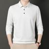 Футболка с длинными рукавами, весна и осень, новый свободный топ для мужчин среднего возраста, повседневная однотонная рубашка поло с лацканами