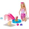 Кукла Barbie Собачки у бассейна Набор: модная кукла, 2 фигурки собачек JBF35