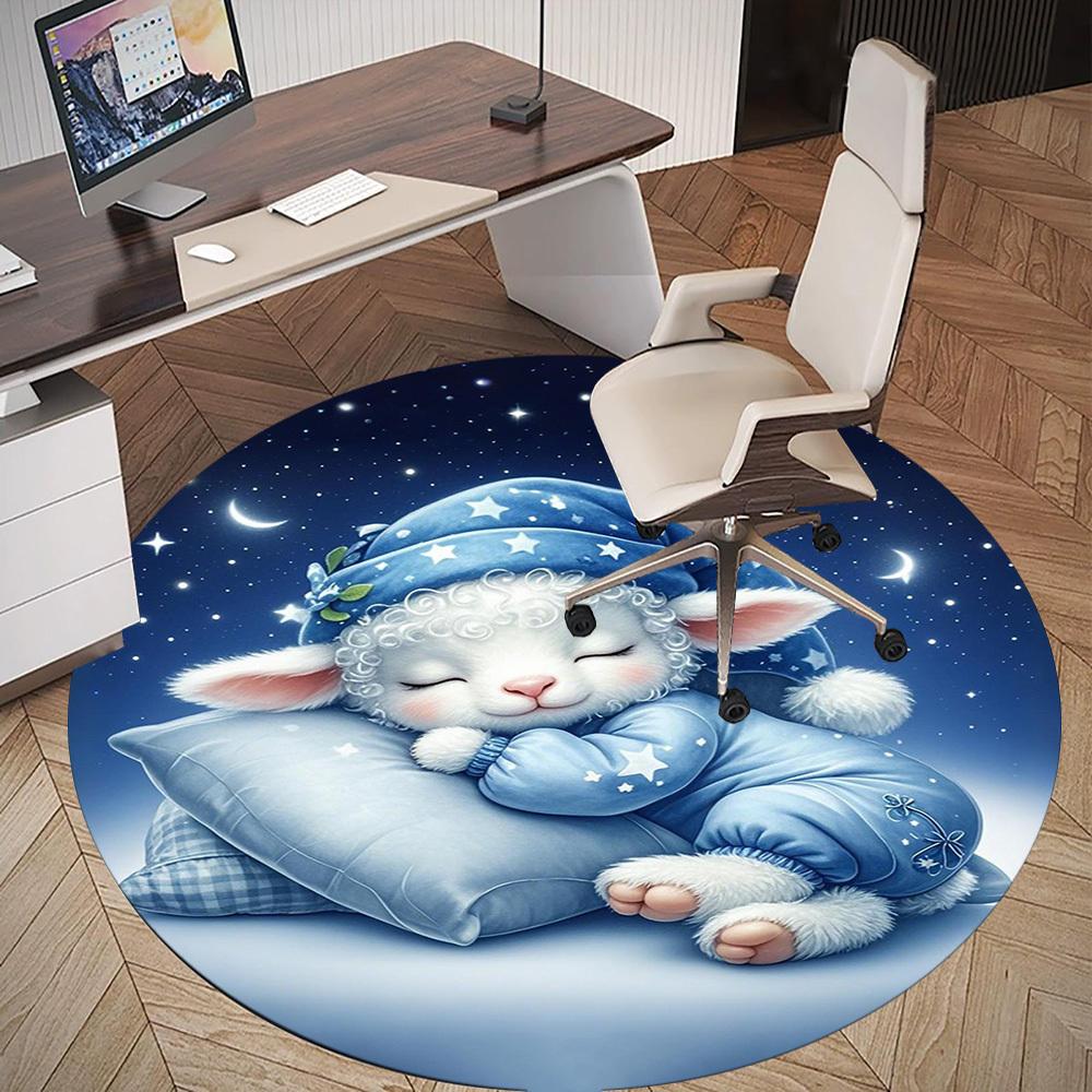 1PC Cute lamb sleeping Round Chair mat Area Rug - Non-Slip, Floor Mat for Office, Bedroom, home decor Christmas Gift c0528049