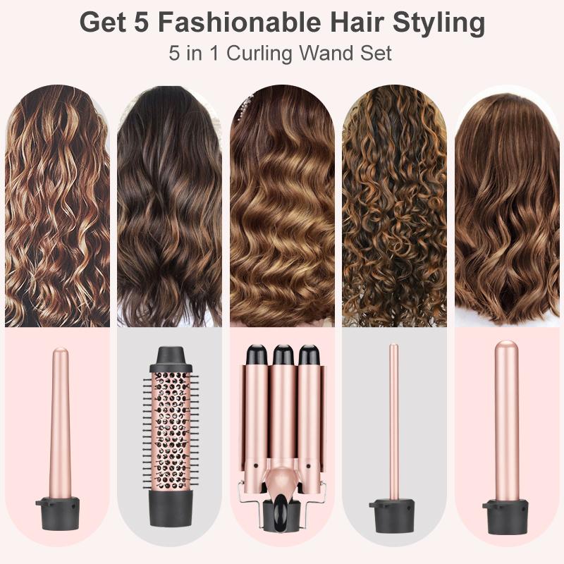 MINOO Premium Salon Grade Interchangeable Hair Curler 5 Replaceable Aluminum Heads PTC Fast Heating LED Temperature