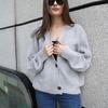 2025 Autumn/Winter Women's V-Neck Solid Color Loose Knit Cardigan