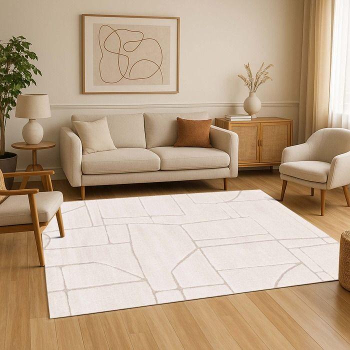 Tapis salon doux à relief géométrique blanc 160x230