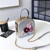 Women Fashion Casual Chain Box Bag Shoulder Bag Pearl Flower PU Leather