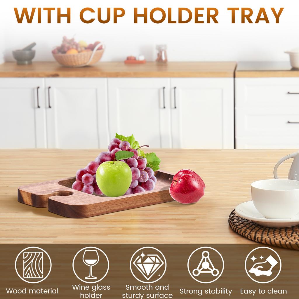 4/6 шт. Многофункциональный поднос для еды, Тарелка для вкусной еды с держателем для бокала, Мини-деревянный поднос для домашнего бара, Кухонные аксессуары