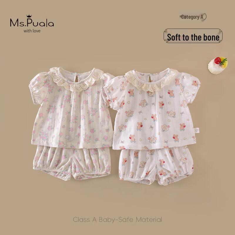 MS.PUALA Summer Baby Girl's Cotton Homewear Set
