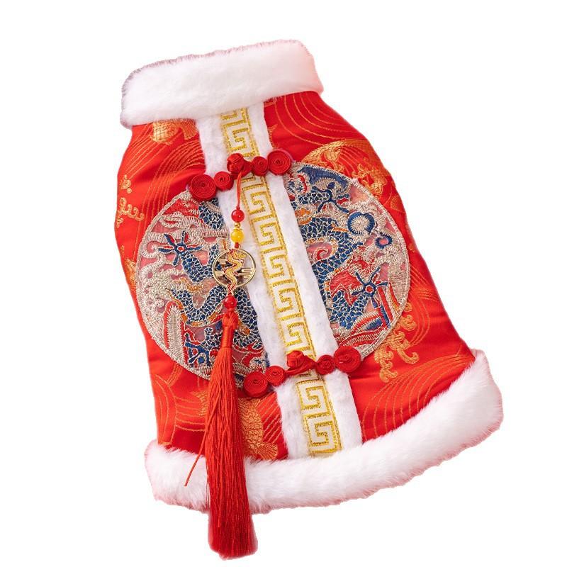 New Year's cat clothes Chinese New Year Spring Festival national style Chinese Tang clothing velvet cat vest kitten kitten fold ears orange cat three