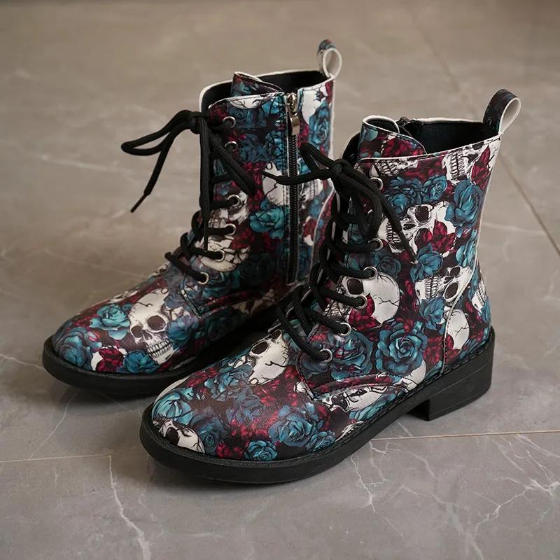 Обувь женская 2024 Новые женские ботинки с боковой молнией, осенние, с круглым носком, разноцветные, короткие, на низком каблуке, модные ботинки Zapatos Mujer