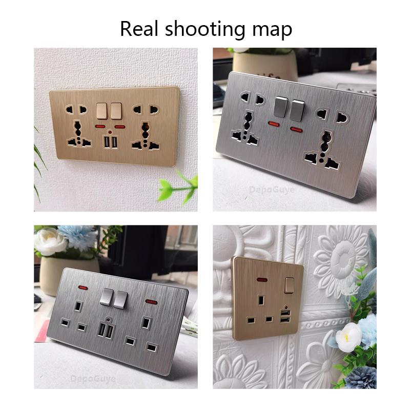 Универсальная 5-контактная розетка, стандартная британская настенная розетка USB на 13 А, 3-контактная электрическая розетка 220 В со светодиодным индикатором