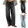 Women's Casual Fashion Solid Color Elastic Waist Pockets Wide Leg Straight Jeans Pants
