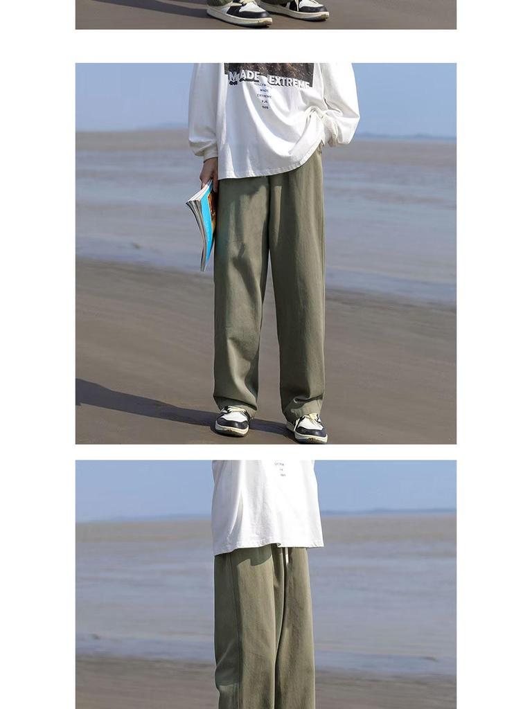 Мужские осенние свободные прямые брюки в гонконгском стиле - однотонная повседневная одежда