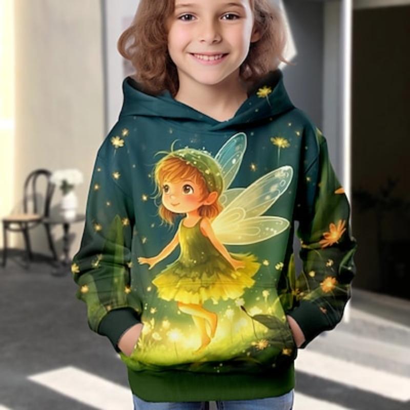 Girls' 3D Cartoon Hoodie Pullover Long Sleeve 3D Print Fall Winter Active Fashion Cute Polyester Kids 3-12 Years Outdoor Casual Daily Regular Fit