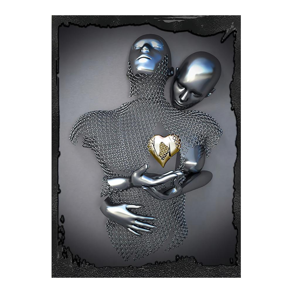 Золотая и серебряная фигурка, статуя, картина на холсте, металлическая скульптура, печать на плакатах, романтические фотографии для влюбленных, современное настенное искусство, домашний декор