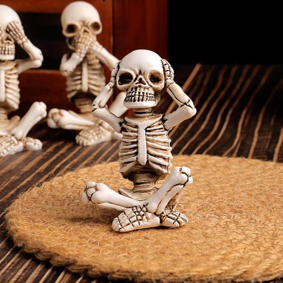 3 шт. Украшения в виде черепа, статуэтки скелетов для йоги из смолы, статуэтка «Слышу, вижу, не говорю, не злу», готический домашний декор на Хэллоуин для коллекционеров черепов