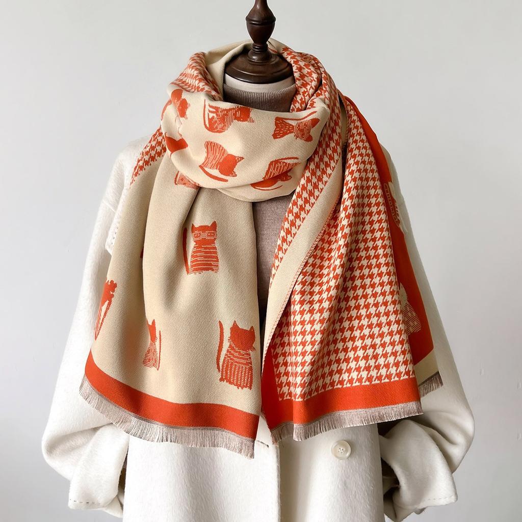 Winter Women Print Warm Scarf Cashmere Pashmina Double Sided Scarves Shawls Female Thick Blanket Wrap Bufanda Stole Echarpe