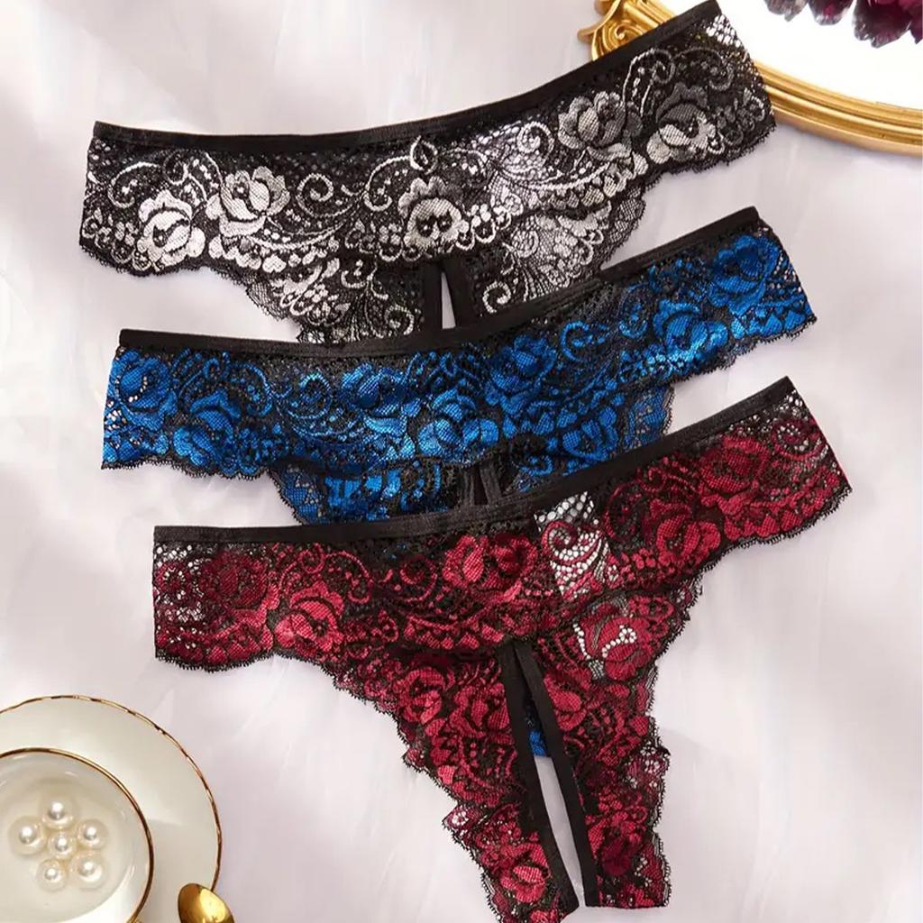 Transparent Lace Romantic Floral Thong Soft Seductive Crotchless Women's Underwear Sexy G-string Comfortable Female Lingerie