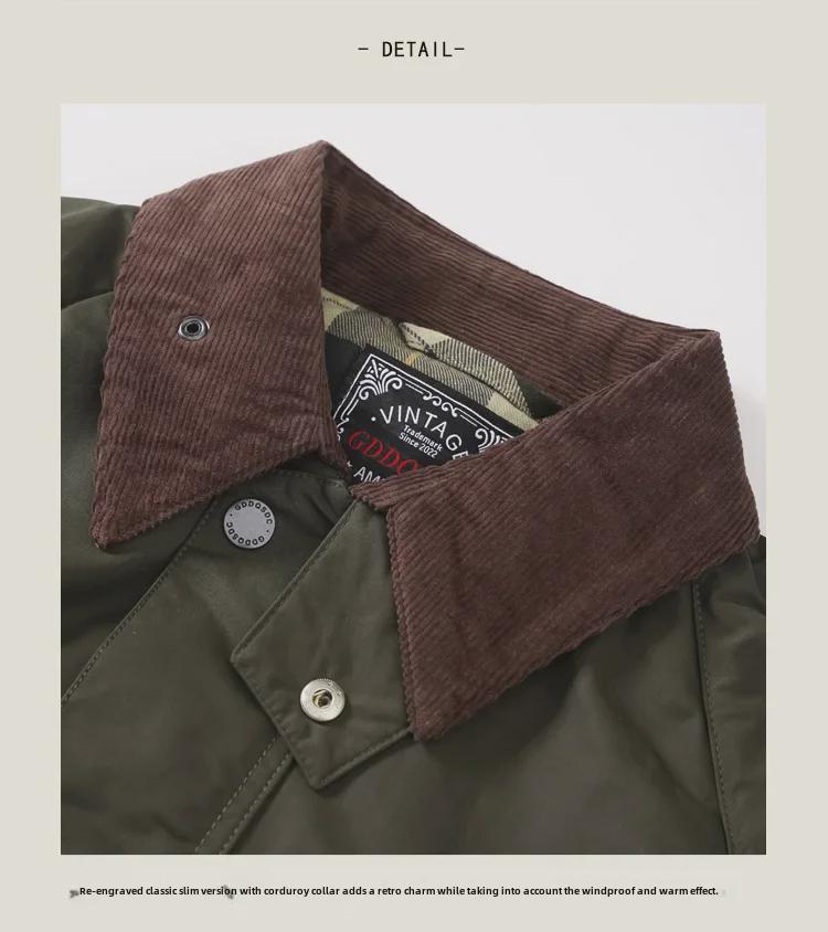 Unisex British Retro Corduroy Collar Hunting Windbreaker