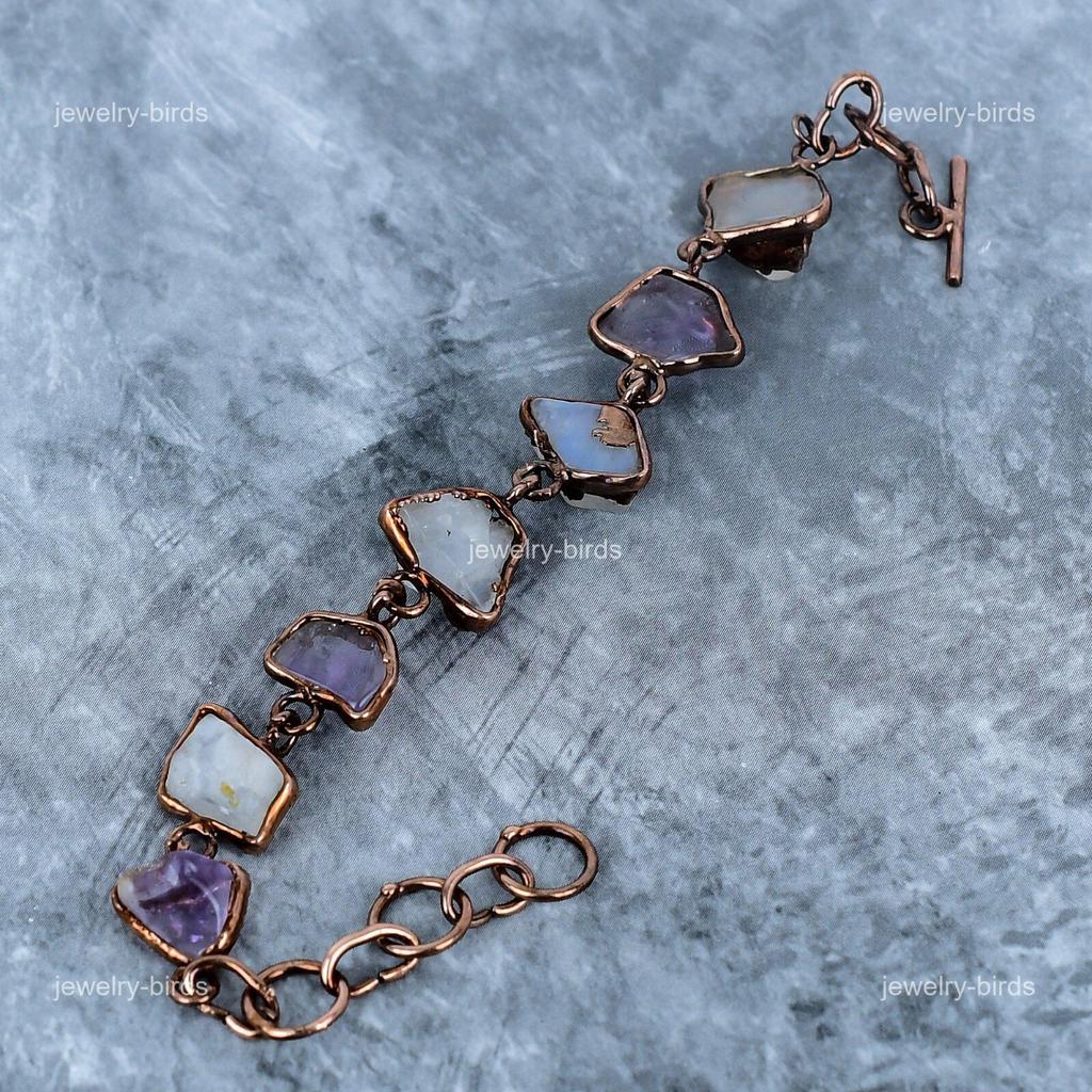 Moonstone Gemstone Electroformed Friendship Mother Gift Bracelet Jewelry Copper VP-124