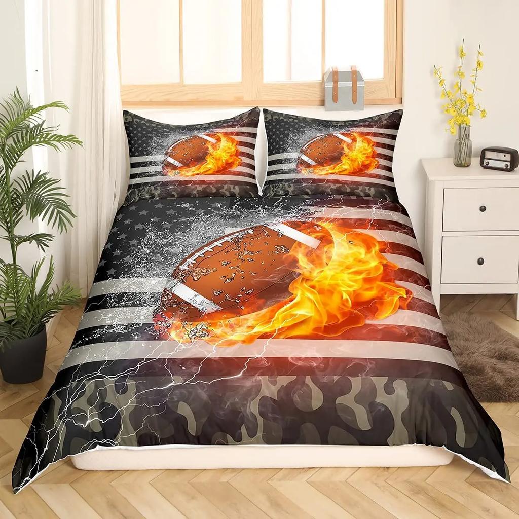 Футбольный Постельный Комплект Для Подростков Мальчиков Спортивный Комплект Пододеяльника Футбольная Тематика Постельный Комплект Двуспальный Квин Кинг Размер Полиэстер Покрывало