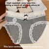 Lady Spring and Autumn Sexy Lace Edge Pure Cotton Antibacterial Extended Crotch Breathable Waist Triangle Briefs